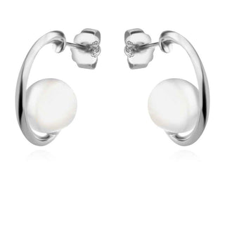 сребърни обеци, бяла перла, родиево покритие