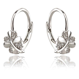 детски сребърни обеци, детелинка, цирконии