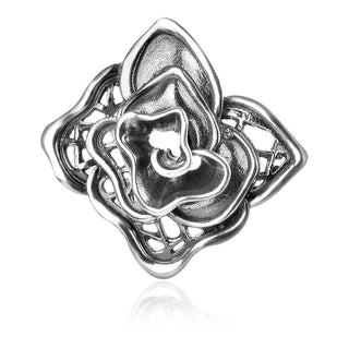 сребърен медальон, флорална форма, без камък, оксидирано сребро, Алгара,