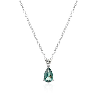 сребърно колие, цирконий, капка, родиево покритие, петролено зелен цвят,
