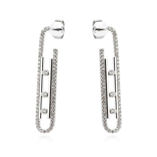 сребърни обеци, цирконий, родиево покритие, леко висящи