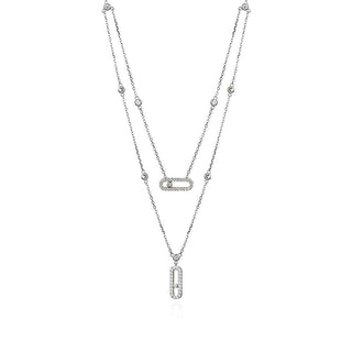 двойно сребърно колие, сребърно колие, цирконий, родиево покритие, по модел на Messika