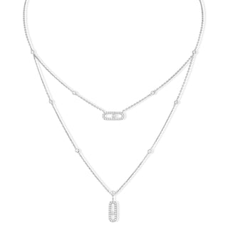 двойно сребърно колие, сребърно колие, цирконий, родиево покритие, по модел на Messika