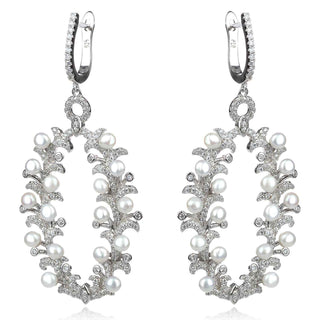 луксозни сребърни обеци с микро перли и цирконии