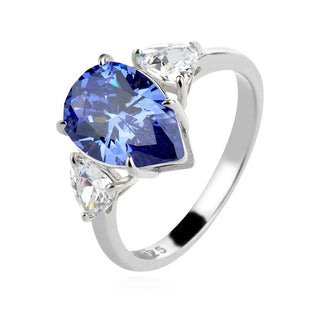 сребърен пръстен, цирконий А+++, капка, родиево покритие