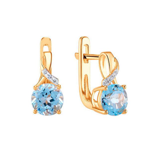 златни обеци, розово злато, диаманти, син топаз, sokolov,