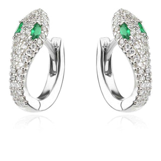 атрактивни сребърни обеци, змия, APM Monaco , цирконий, обеци тип халка, родиево покритие,