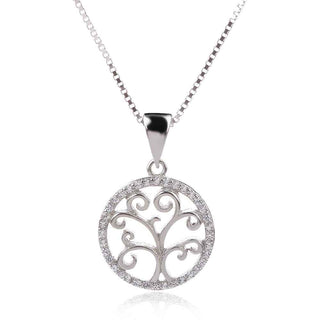 сребърно колие дървото на живота с цирконии