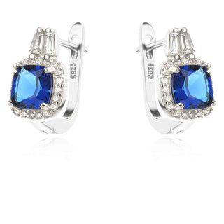 сребърни обеци, син и бял циркон, родиево покритие