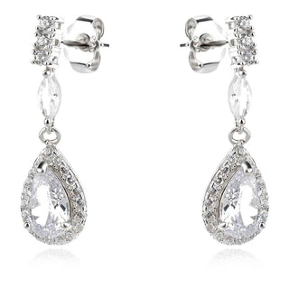 елегантни сребърни обеци, цирконий, родиево покритие, подходящи за повод,