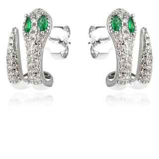 сребърни обеци, змия, цирконий, родиево покритие, по модел на Bvlgari,