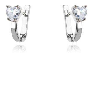 нежни сребърни обеци, цирконий, сърце, родиево покритие,