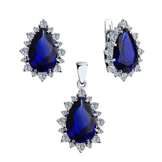 сребърен комплект със сини цирконии