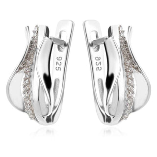 сребърни обеци, цирконий, родиево покритие, абстрактна форма,