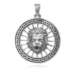 мъжки сребърен медальон, лъвска глава, оксидирано сребро
