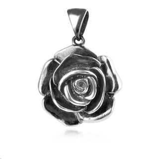 сребърен медальон, роза, без камък, оксидирано сребро, Алгара,