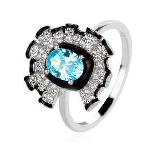 сребърен пръстен, цирконий А+++, емайл, родиево покритие, подходящ за повод