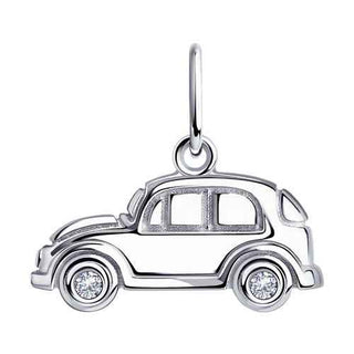 сребърен медальон, кола, подходящ за дете, за момченце, цирконий, родиево покритие, Sokolov