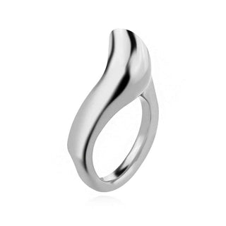 сребърен пръстен, без камък, родиево покритие, абстрактна форма
