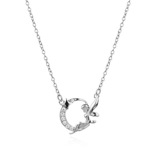 сребърно колие, луна, фея, цирконий, родиево покритие