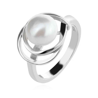 сребърен пръстен, перла, родиево покритие