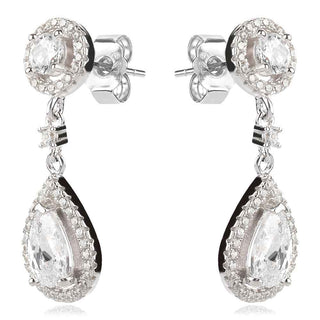 сребърни обеци, висящи, циркон капка, родиево покритие