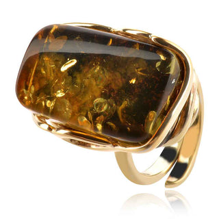 сребърен пръстен с кехлибар и позлата