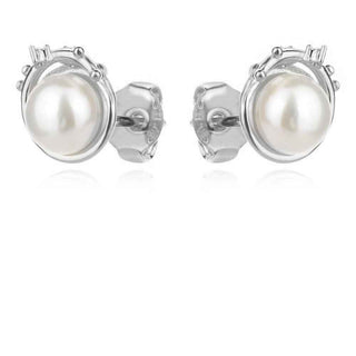 сребърни обеци, цирконий, перла, родиево покритие,