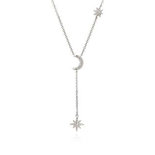 сребърно колие, звезда, цирконий, родиево покритие, стил APM Monaco,