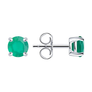 Сребърни обеци - Green agate round