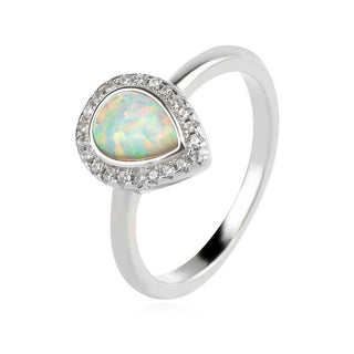 сребърен пръстен, бял опал, цирконий