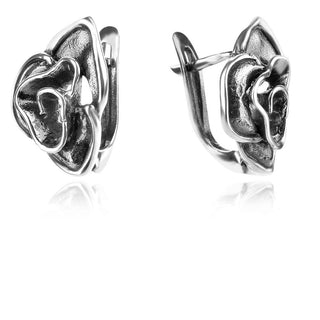 сребърни обеци, флорална форма, без камък, оксидирано сребро, Алгара,