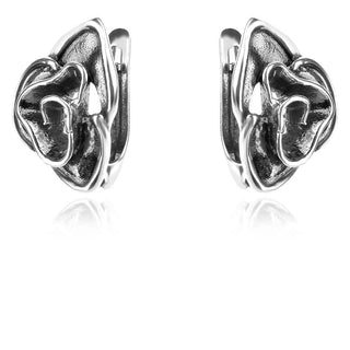 сребърни обеци, флорална форма, без камък, оксидирано сребро, Алгара,