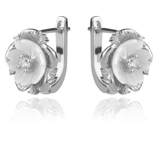 сребърен комплект , лилия , седеф и циркон