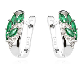 сребърни обеци, зелен и бял циркон, родиево покритие