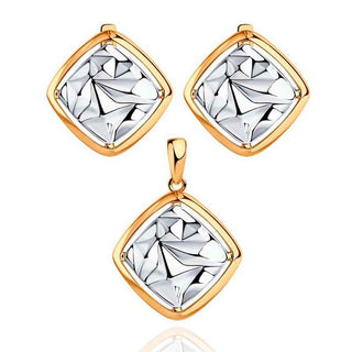 нежен сребърен комплект, розова пoзлата, без камък, sokolov,