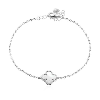 сребърна гривна, седеф, родиево покритие, цвете