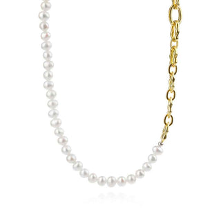 сребърно колие, бяла перла, жълта позлата,