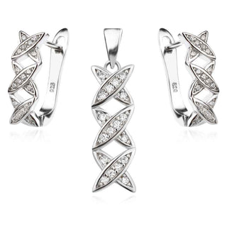 сребърен комплект, цирконий, родиево покритие