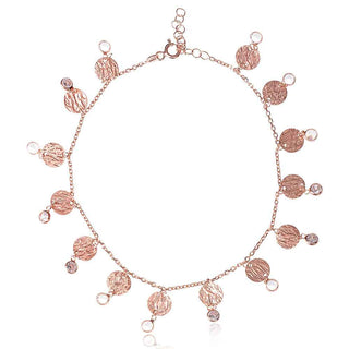 сребърна гривна за глезен, гривна за крак с розова позлата и цирконии