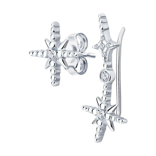 сребърни обеци, обеци тип фиба, цирконий, родиево покритие, Sokolov