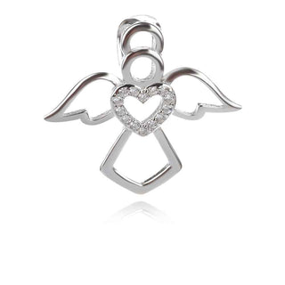 нежен сребърен медальон, ангел със сърце, цирконий, родиево покритие,
