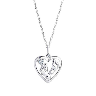 нежно сребърно колие, колие сърце, крачета, цирконий, родиево покритие, sokolov,