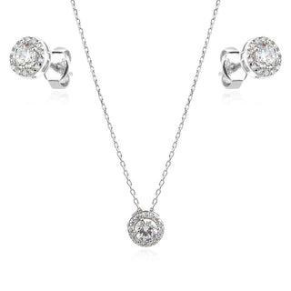 сребърен комплект, цирконий, родиево покритие,