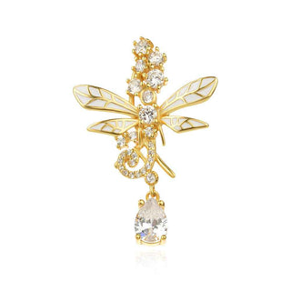 сребърен медальон, водно конче, жълта позлата, емайл, цирконий, Amore Arte,