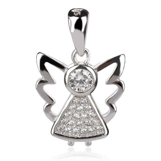 сребърен медальон, ангел, цирконии, родиево покритие