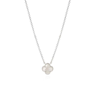 сребърно колие, цвете, цирконий, родиево покритие, седеф