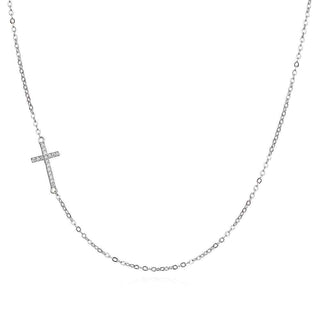 сребърно колие, сребърен кръст, цирконий, родиево покритие