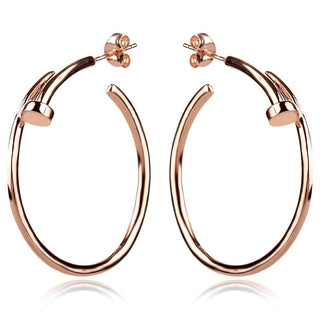 сребърни обеци, розова позлата, тип халка, пирон