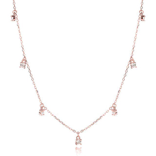нежно сребърно колие, висящи елементи, цирконий, розова позлата,